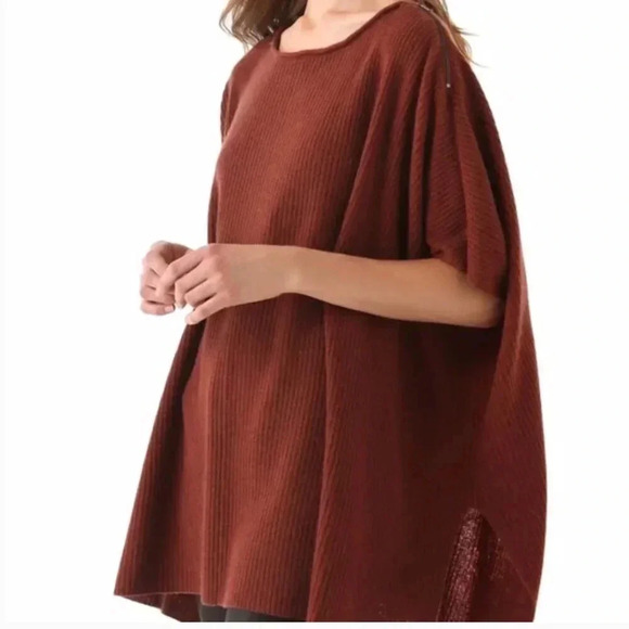 Vince Poncho Cape Cashmere Wool Blend Ribbed Sweater Knit Henna Brown Size Small - Picture 9 of 10